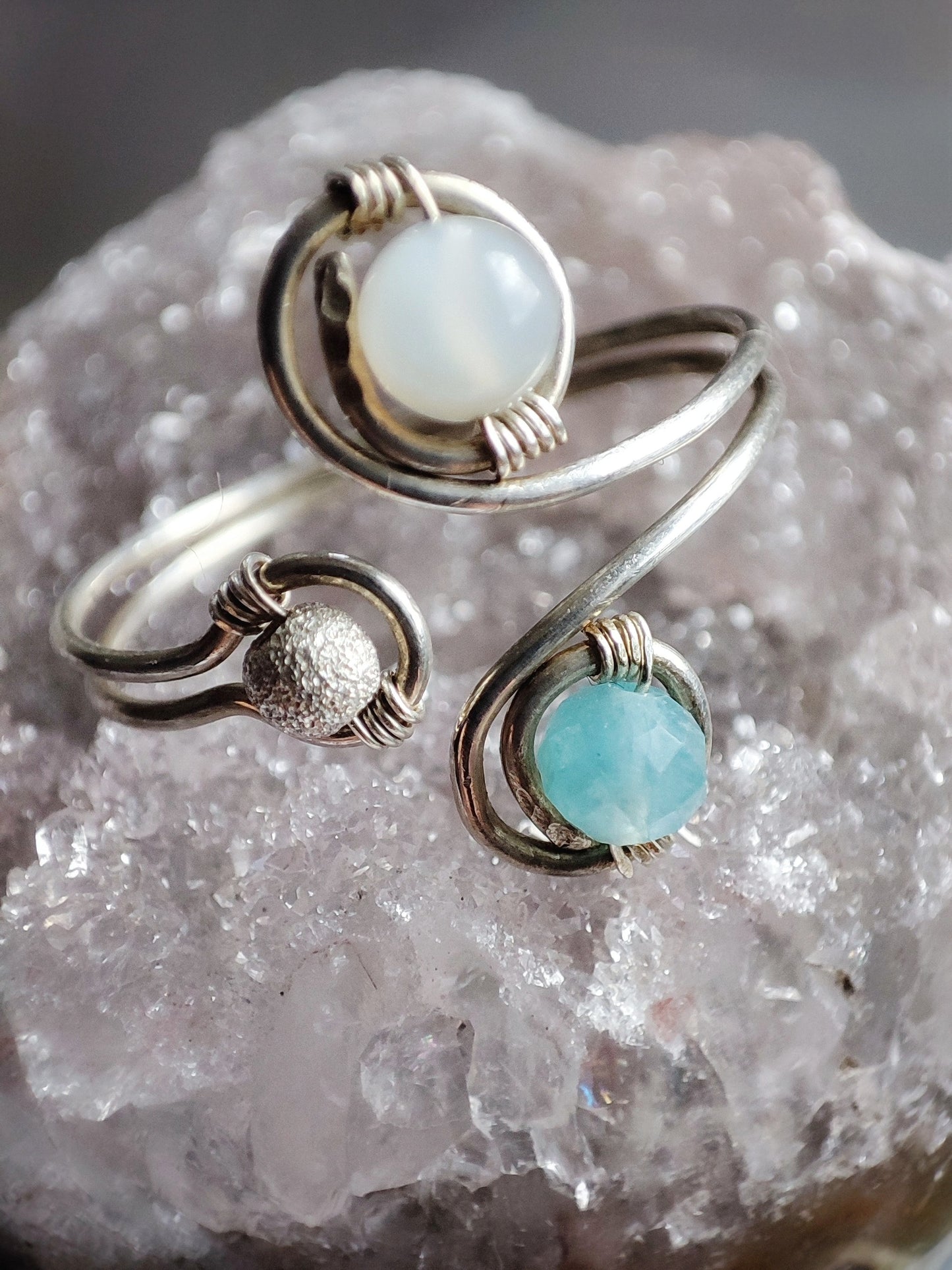 Offener Ring Silber/ Mondstein/ Apatit