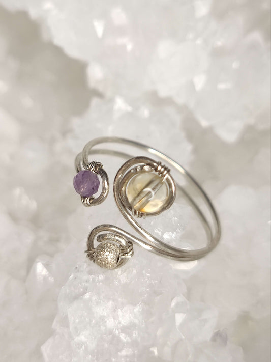 Offener Ring Silber/ Citrin/ Amethyst