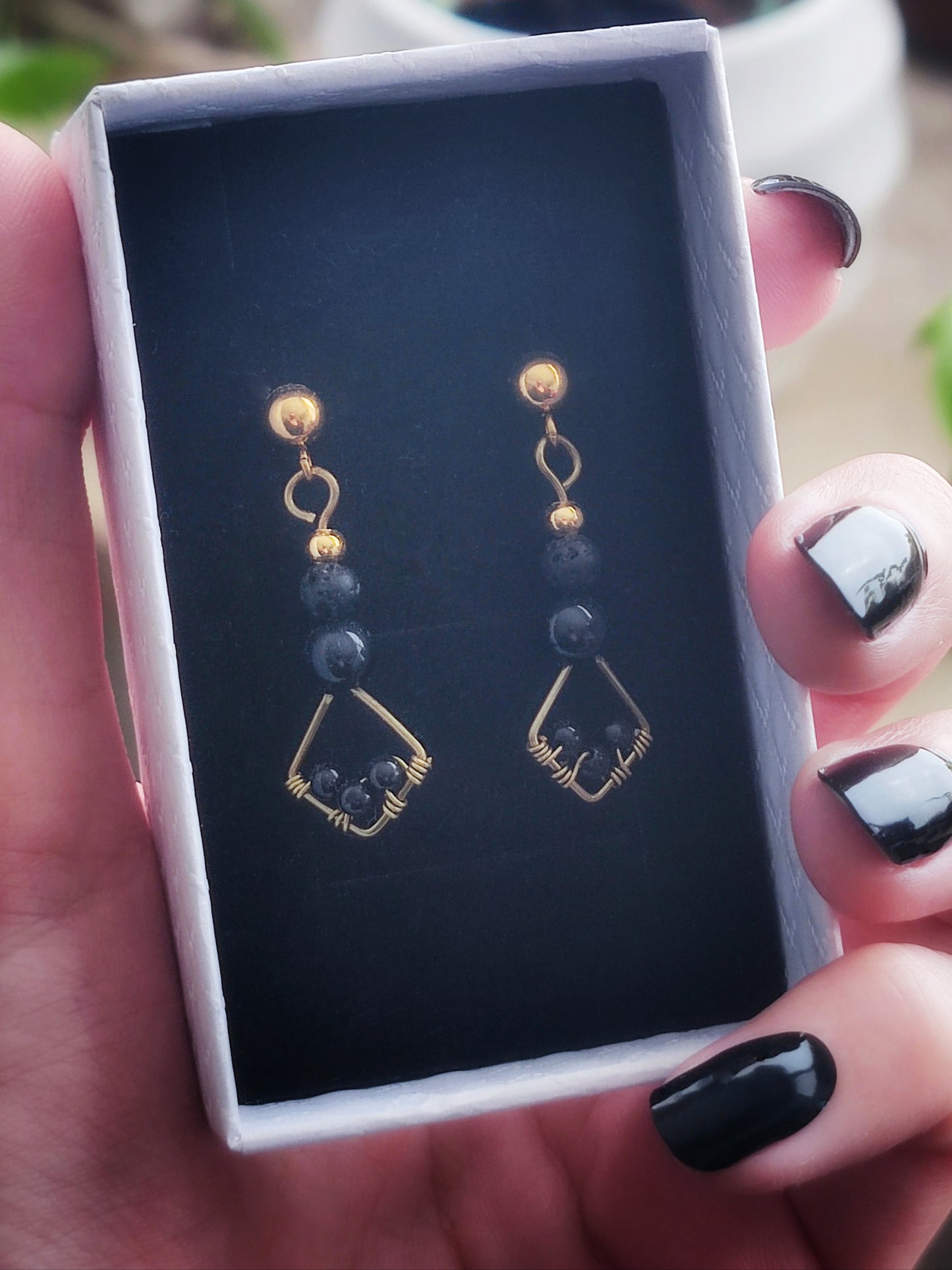 Edelstahl Ohrstecker, Turmalin und Vulkanstein