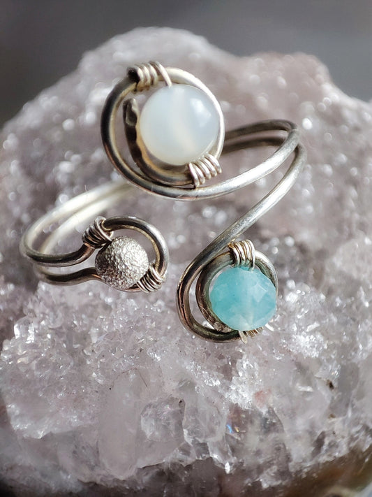 Offener Ring Silber/ Mondstein/ Apatit