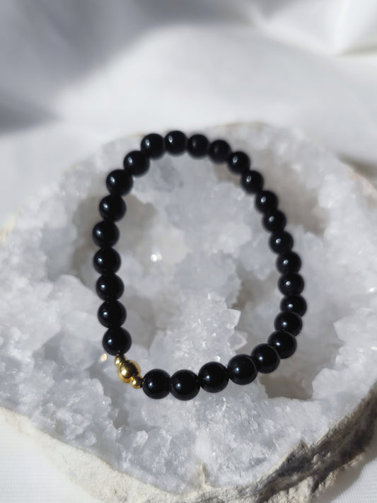 Elastisches Armband Gold-Obsidian, 6mm